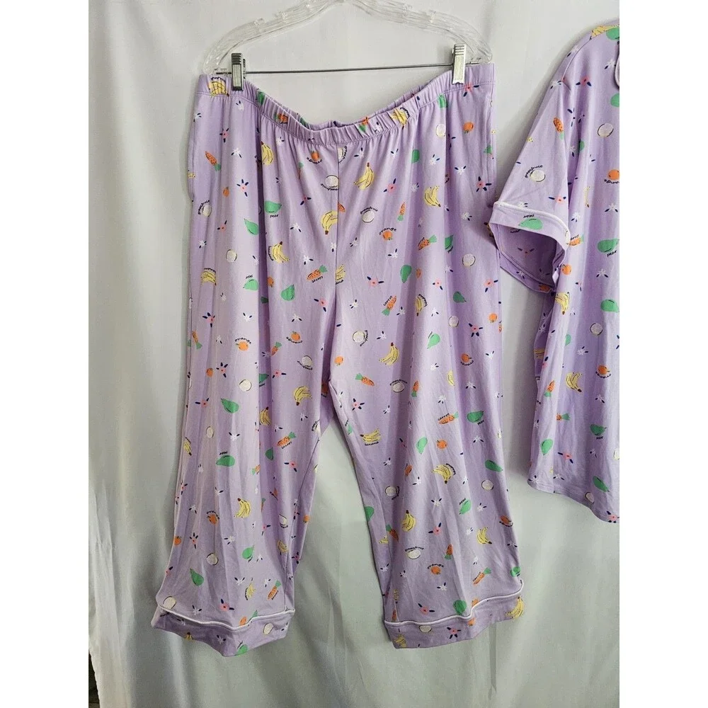 Joyspun NWT Womens 2X Pajama Set Purple Fruit Print Button Front Short Sleeve